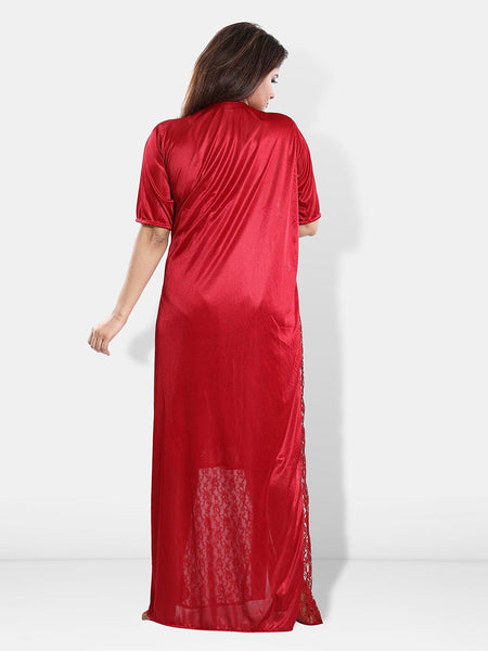 Be You Self Design V-Neck Maxi Nightdress with Robe