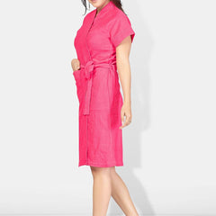 Be You Pink Solid Cotton Drawstring Knee Length Bath Robe-L/XL