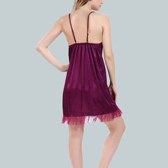 Be You Solid Lace Details Satin Nighty with Robe