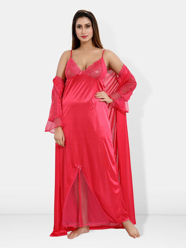 Be You Shoulder Straps Satin Maxi Nightdress With Robe