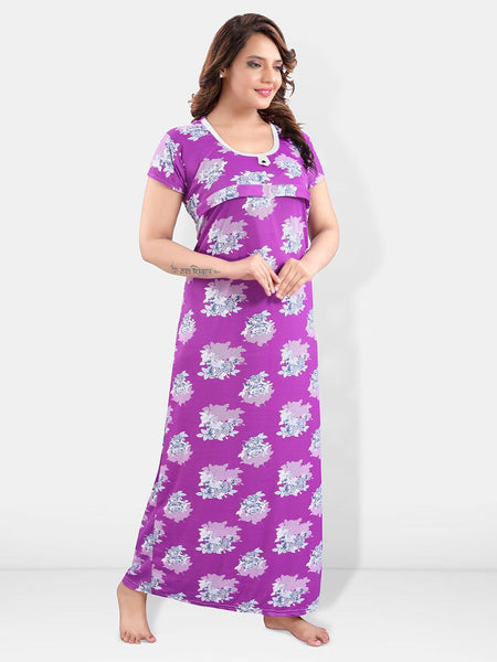Be You Floral Printed Satin Maternity Maxi Sweat Nightdress