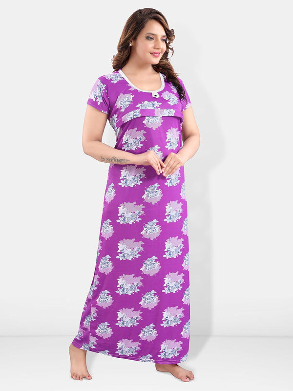 Be You Floral Printed Satin Maternity Maxi Sweat Nightdress