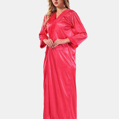 Be You V Neck Lace Up Details Satin Maxi Nightdress With Robe