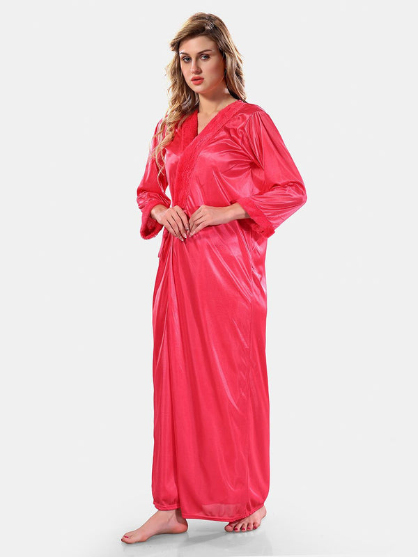 Be You V Neck Lace Up Details Satin Maxi Nightdress With Robe