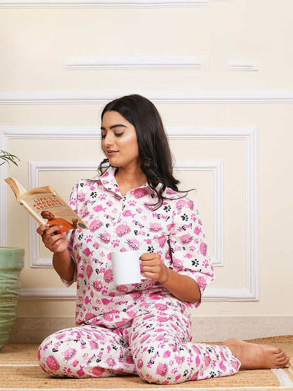 Be You Floral Printed Short Sleeves Shirt With Pyjama