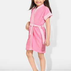 Be You Two-Tone Pink Solid Cotton Drawstring Knee Length Bath Robe