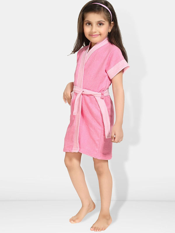 Be You Two-Tone Pink Solid Cotton Drawstring Knee Length Bath Robe