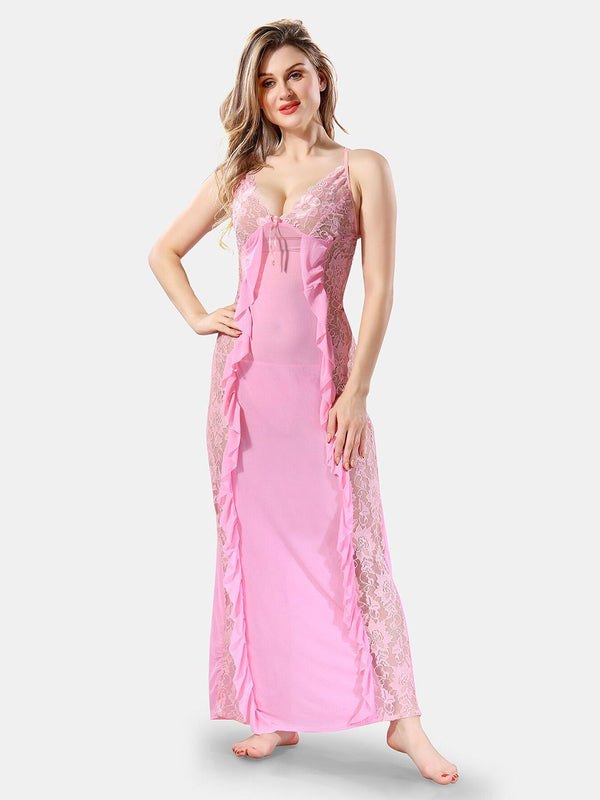 Be You Self Design Shoulder Straps Net Baby Doll With Briefs