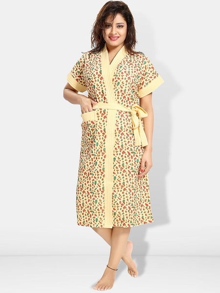 Be You Women Printed Cotton Anti-bacterial Super Soft Bath Robe With Belt