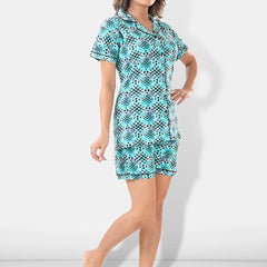 Be You Women Turquoise Blue & Black Printed Pajama & Shorts with Shirt Night Suits
