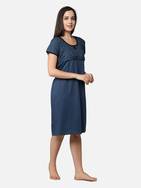 Be You Blue Cotton Blend Nightdress