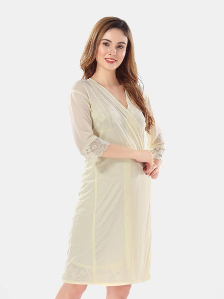 Be You Net Above Knee Length Nightdress With Robe