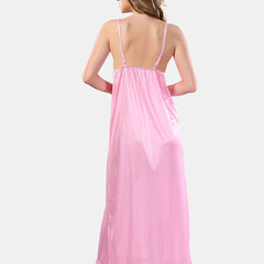 Be You V Neck Lace Up Details Satin Nightdress With Robe