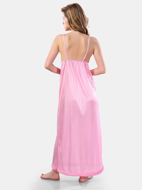 Be You V Neck Lace Up Details Satin Nightdress With Robe