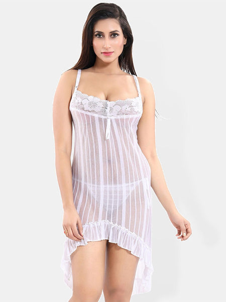 Be You Self Design Shoulder Straps Net Baby Doll With Brief