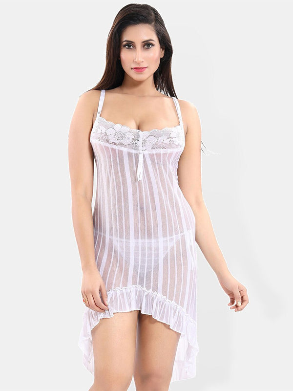 Be You Self Design Shoulder Straps Net Baby Doll With Brief
