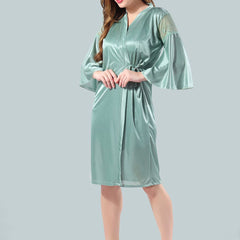 Be You Green Solid Satin Nightdress