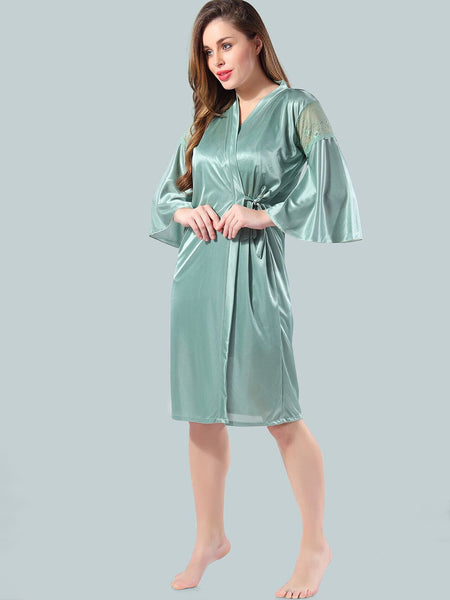 Be You Green Solid Satin Nightdress