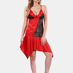 Be You Solid Lace Details Satin Nighty with Robe