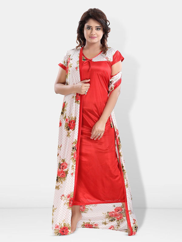 Be You Floral Printed Satin Maxi Nightdress with Robe