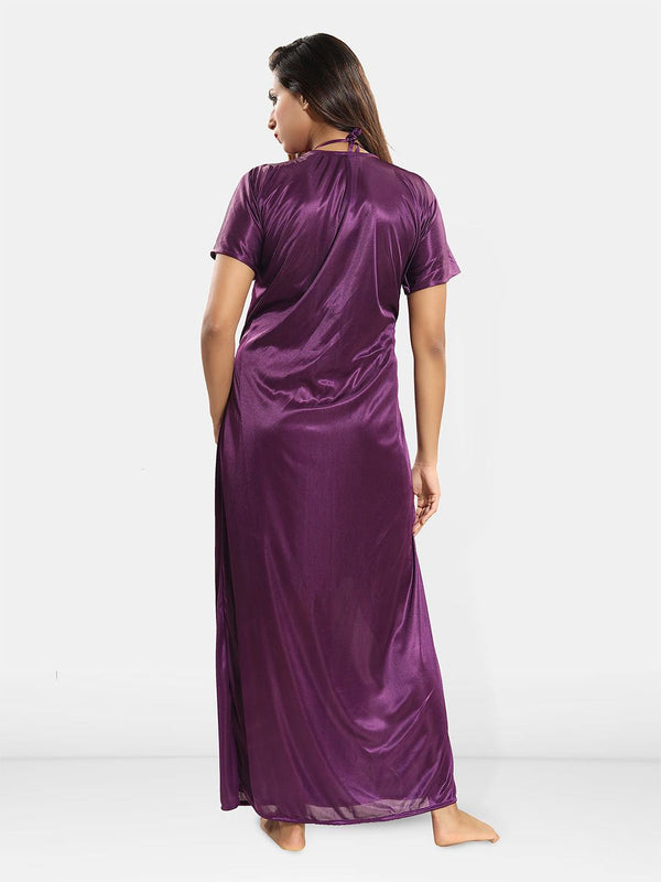Be You Lace Design Halter Neck Nightdress With Robe