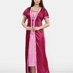 Be You Embroidered Satin Maxi Nightdress With Robe