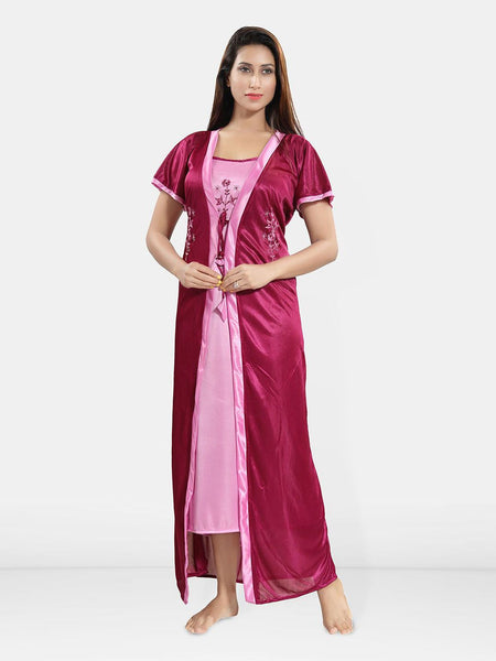 Be You Embroidered Satin Maxi Nightdress With Robe
