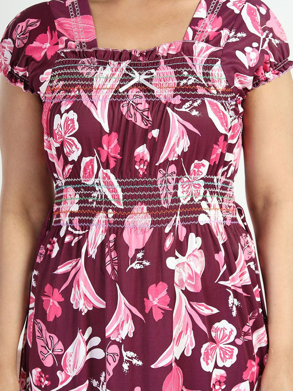 Be You Floral Printed Square Neck Maxi Regular Nightdress