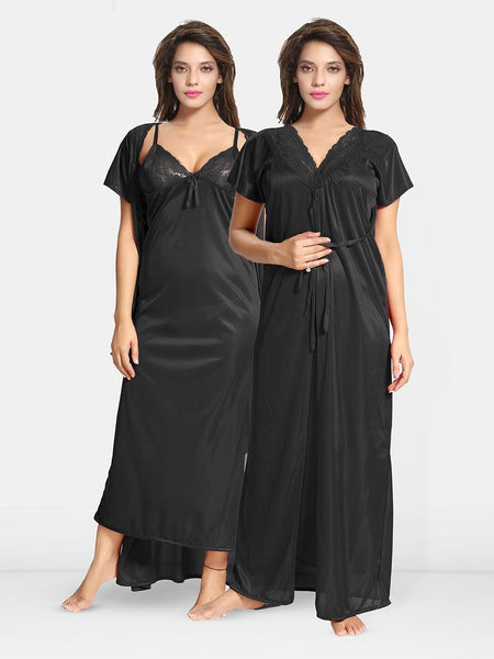 Be You Women Solid Nightdress with Robe