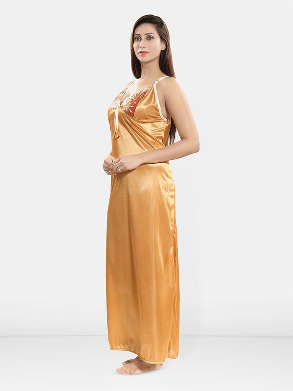 Be You Women Sleeveless Satin Maxi Nightdress With Robe