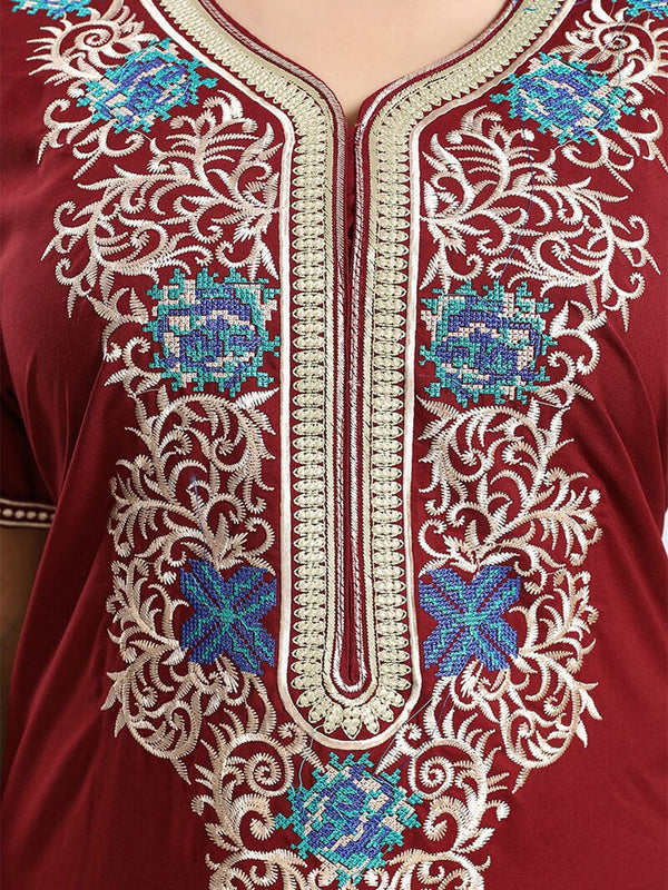 Be You Ethnic Motifs Embroidered Maxi Nightdress