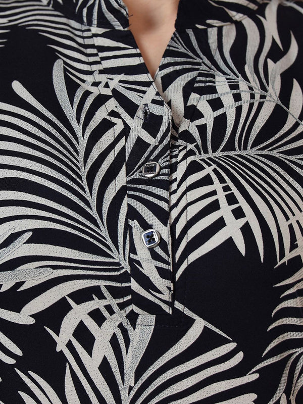 Be You Tropical Printed Mandarin Collar Longline Night Suit