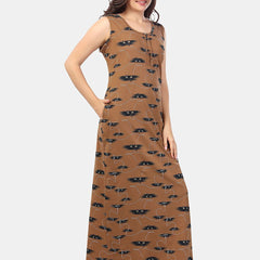 Be You Brown Printed Maxi Nightdress