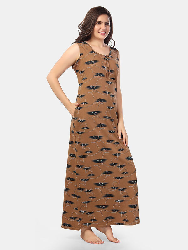 Be You Brown Printed Maxi Nightdress