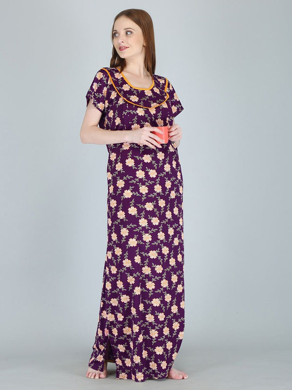 Be You Women Printed Maternity Maxi Nightdress