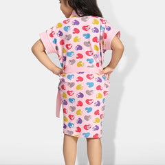 Be You Hearts Pink Conversational Cotton Drawstring Knee Length Bath Robe
