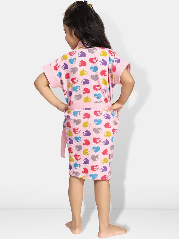 Be You Hearts Pink Conversational Cotton Drawstring Knee Length Bath Robe
