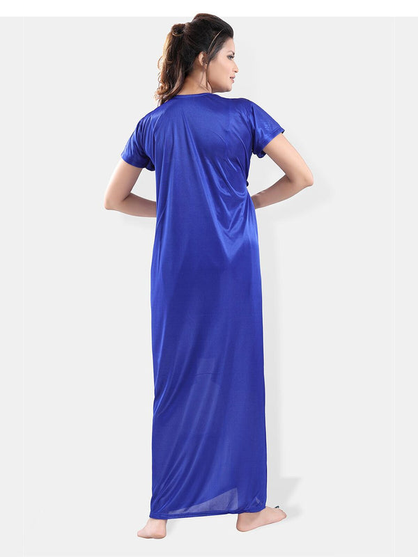 Be You Shoulder Strap Neck Satin Night Suit With Robe