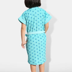 Be You Blue Polka Dots Cotton Drawstring Knee Length Bath Robe
