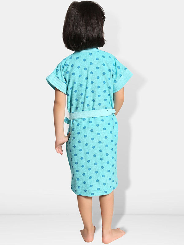 Be You Blue Polka Dots Cotton Drawstring Knee Length Bath Robe
