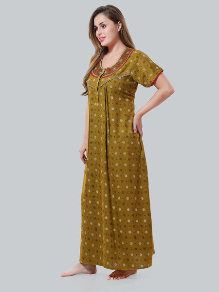 Be You Mustard Embroidered Maxi Nightdress