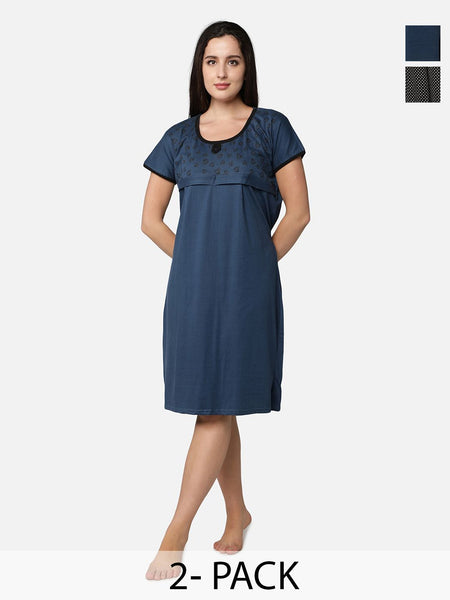 Be You Pack Of 2 Women Polka Dots Maxi Nightdress