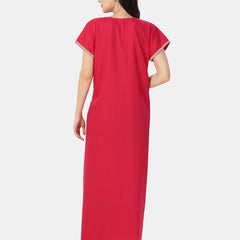 Be You Ethnic Motifs Embroidered Maxi Nightdress