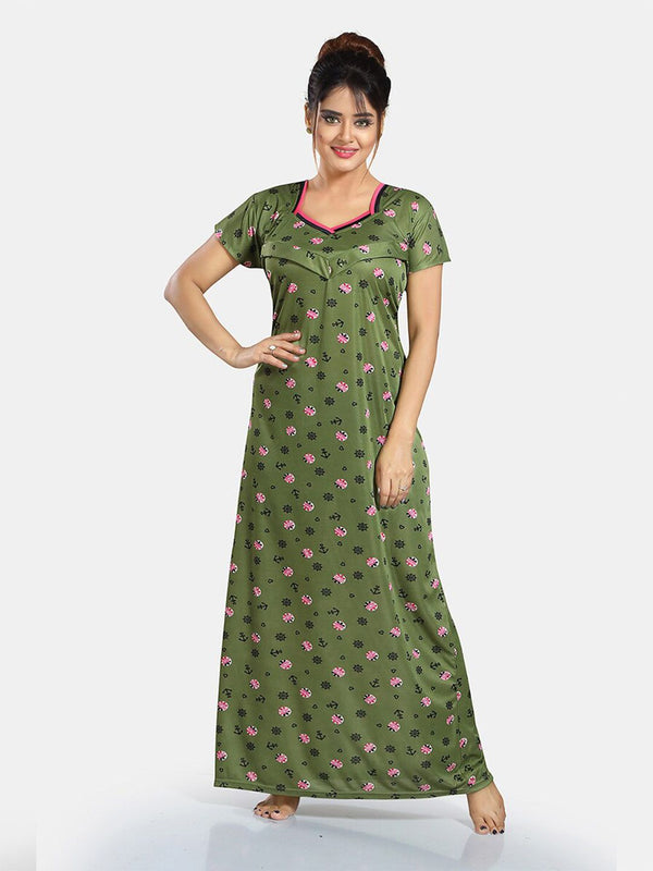 Be You Floral Printed Satin Maternity Maxi Sweat Nightdress