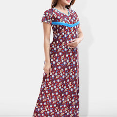 Be You Floral Printed Maxi Satin Maternity Nightdress