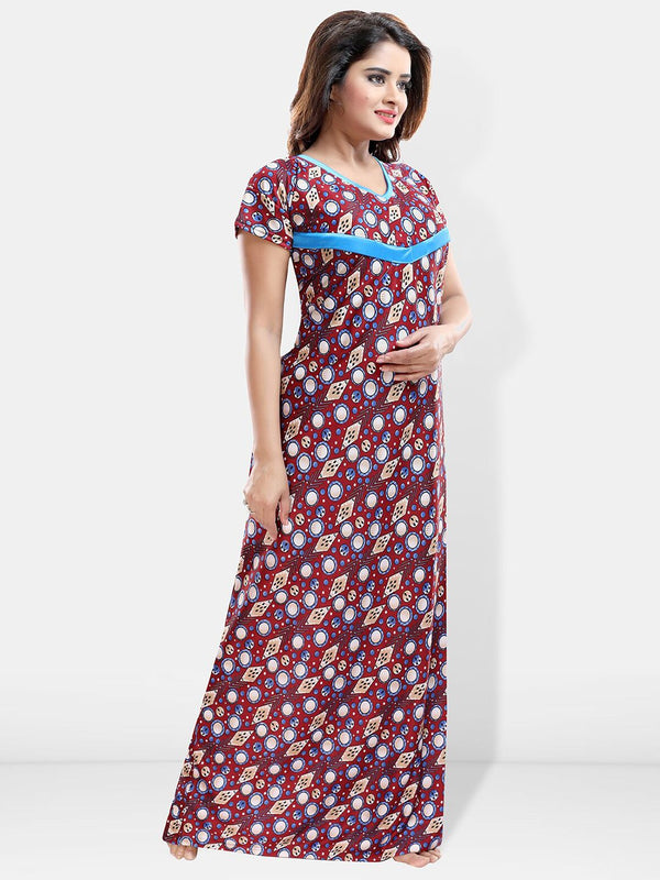 Be You Floral Printed Maxi Satin Maternity Nightdress