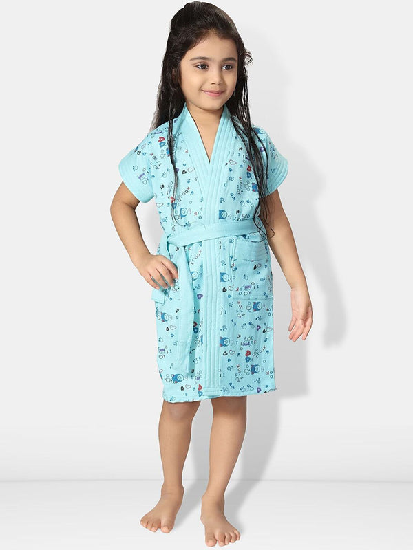 Be You Girls Printed Terry Cotton Water Absorbent Bath Robe With Belt