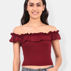 Be You Off-Shoulder Ruffles Cotton Bardot Crop Top