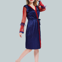Be You Solid Lace Details Satin Nighty with Robe