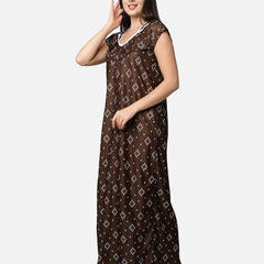 Be You Brown Printed Maxi Nightdress